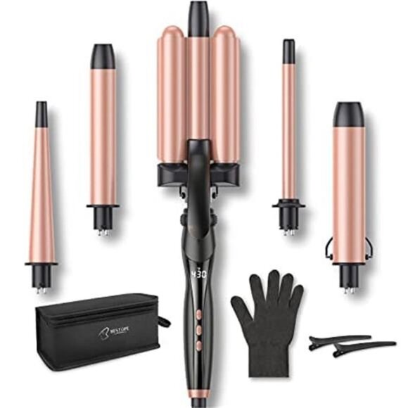 Waver Curling Iron Wand 5 in 1 Curling Wand Set with 3 Barrel Hair Crimper